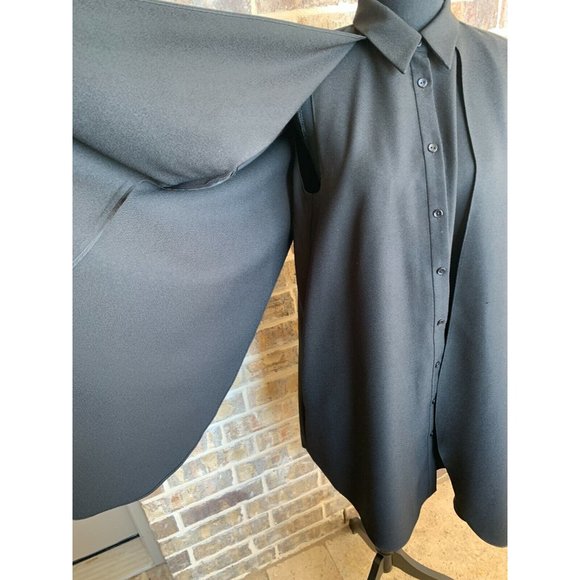 Kaelen shift cape dress short sleeve black button front classic designer small - Picture 2 of 4